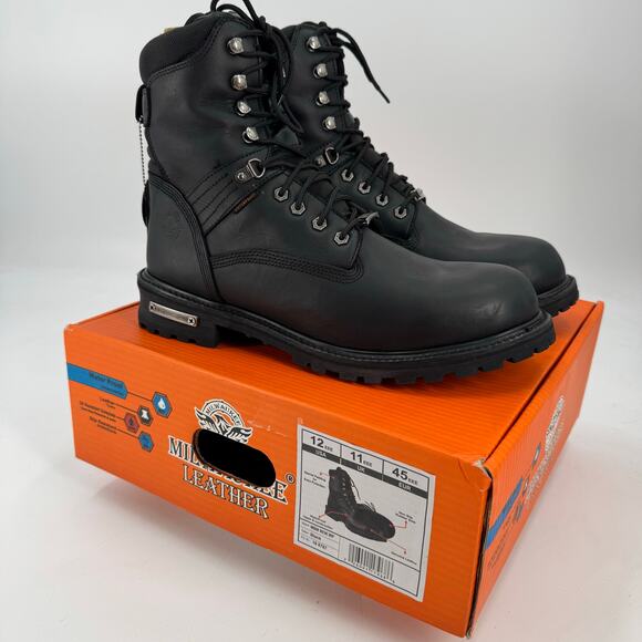 NWT MBM9036WP Men's Black 'Wide Width' 7-inch LaceToe Waterproof Leather Boots